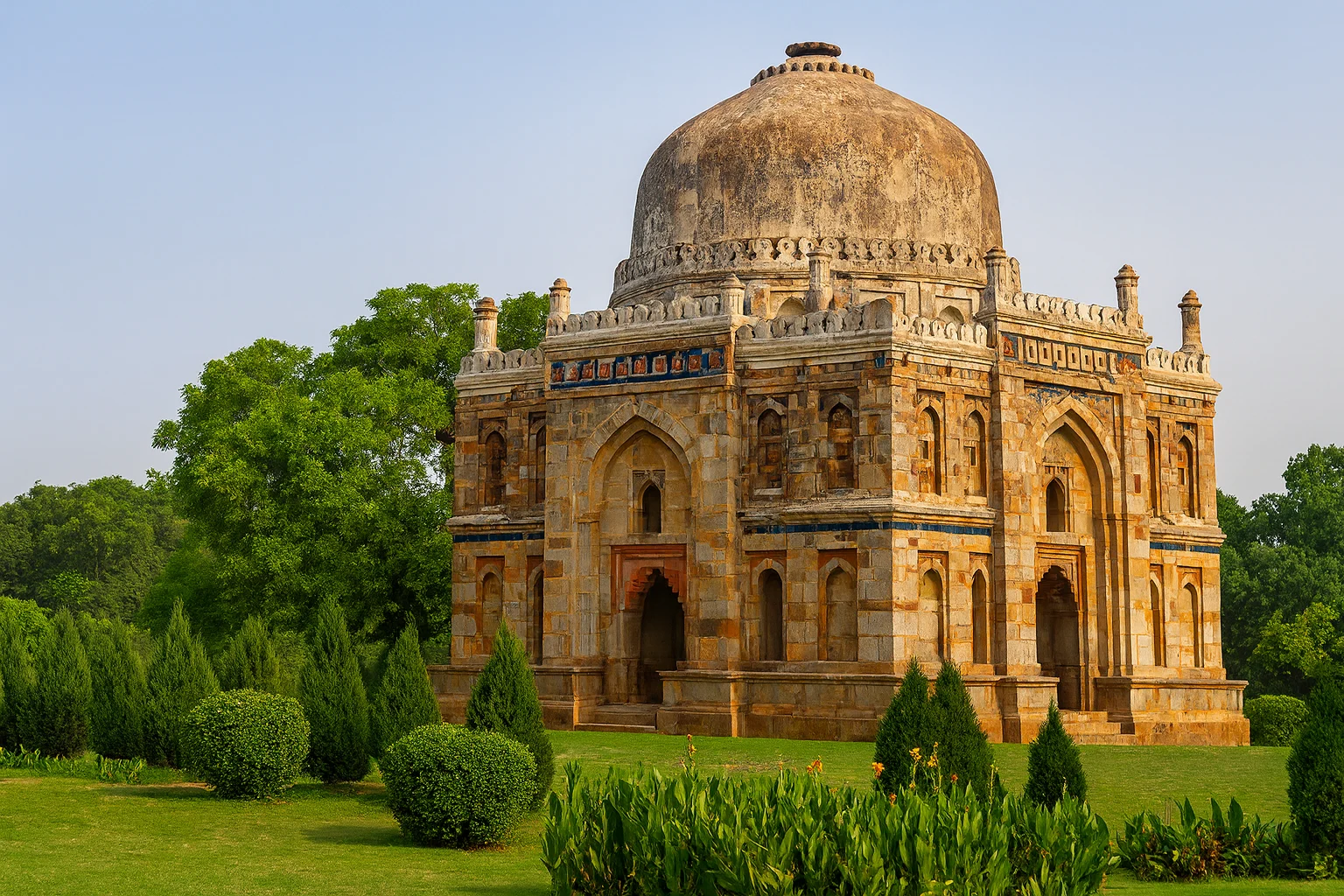 Shish Gumbad at Agra Fort – A Mughal-Era Heritage Monument Shish Gumbad in Agra Fort surrounded by lush green gardens under clear skies