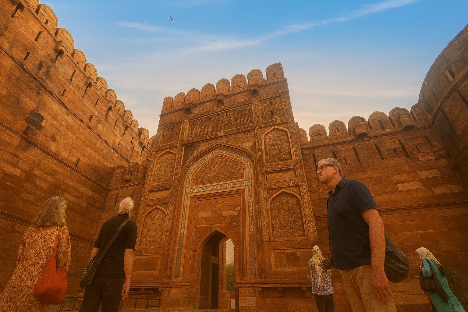 Amar Singh Gate at Agra Fort with visiting tourists Foreign tourists exploring Amar Singh Gate, the historic entrance of Agra Fort