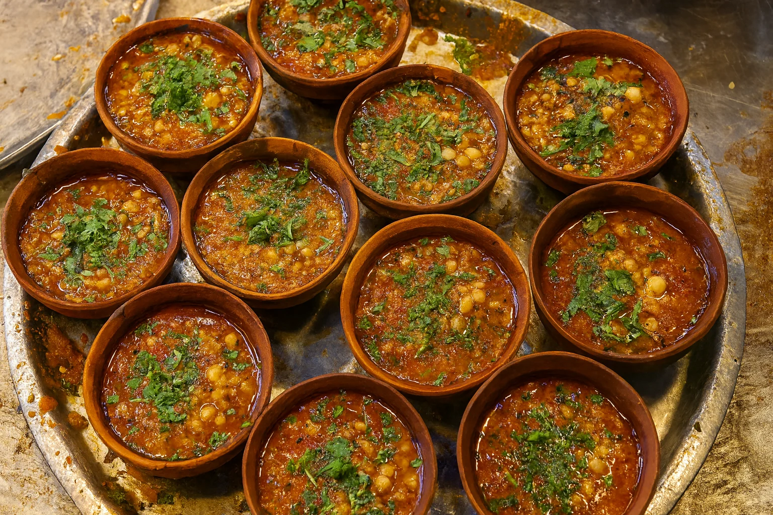 Banarasi Tamatar Chaat – Street Food Delight in Clay Cups Banarasi Tamatar chaat served in traditional clay cups garnished with fresh coriander