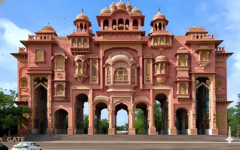 Patrika Gate: Jaipur's Artistic Grandeur. Patrika Gate Jaipur vibrant colors Rajasthani architecture cultural landmark guide.