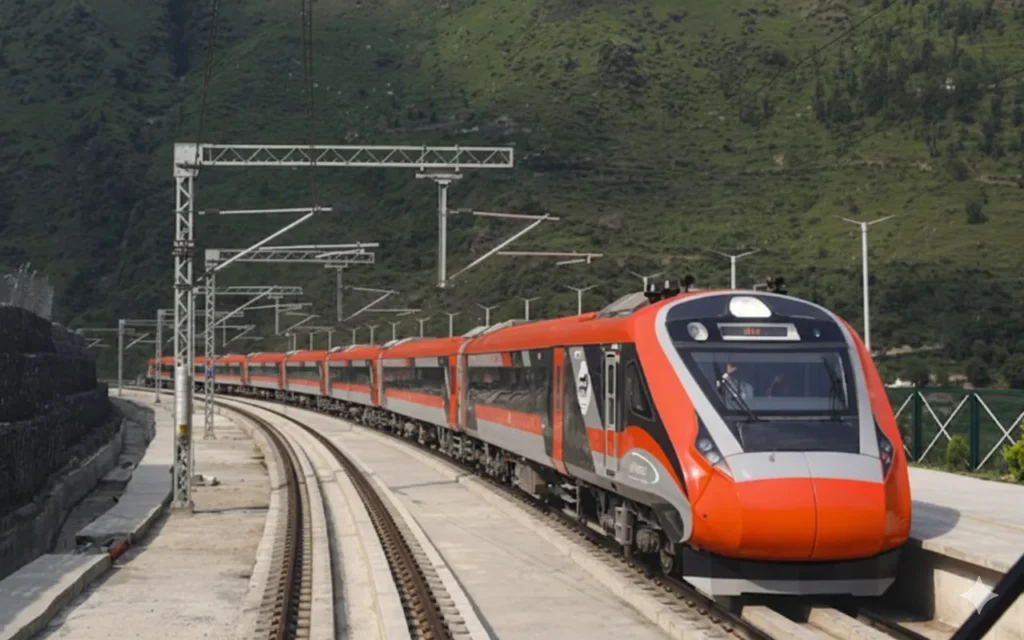 Rapid Rail Train: Bridging the Mountains Swiftly! RRTS train on curved mountain track highlighting modern Indian regional connectivity projects.