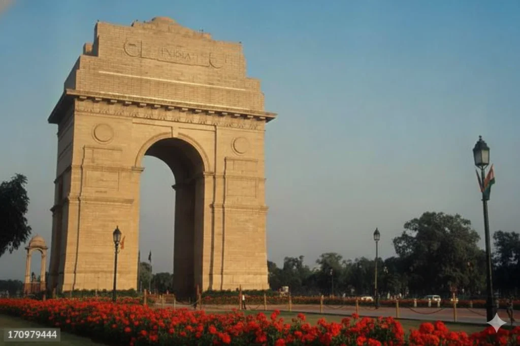 India Gate: Delhi's Iconic Tribute. India Gate Delhi war memorial red flowers national monument guide.