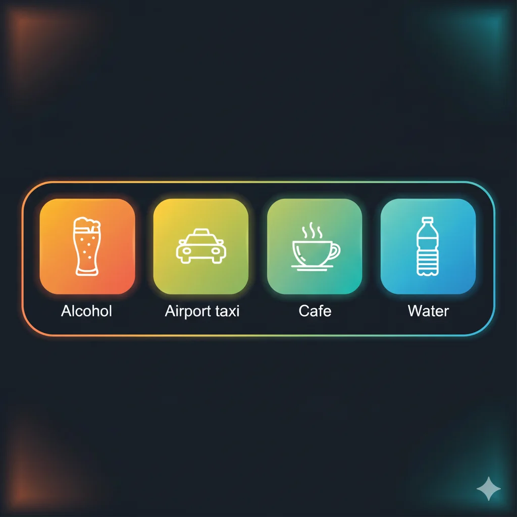 Daily Budget: Essential Cost Breakdown Travel icons Alcohol Taxi Cafe Water basic daily costs