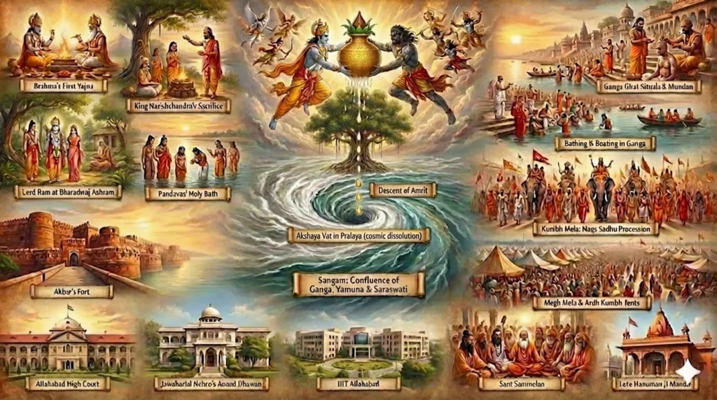 Allahabad's Sacred Journey Through Millennia Allahabad travel guide showcasing Prayagraj's mythological history and sacred Triveni Sangam heritage