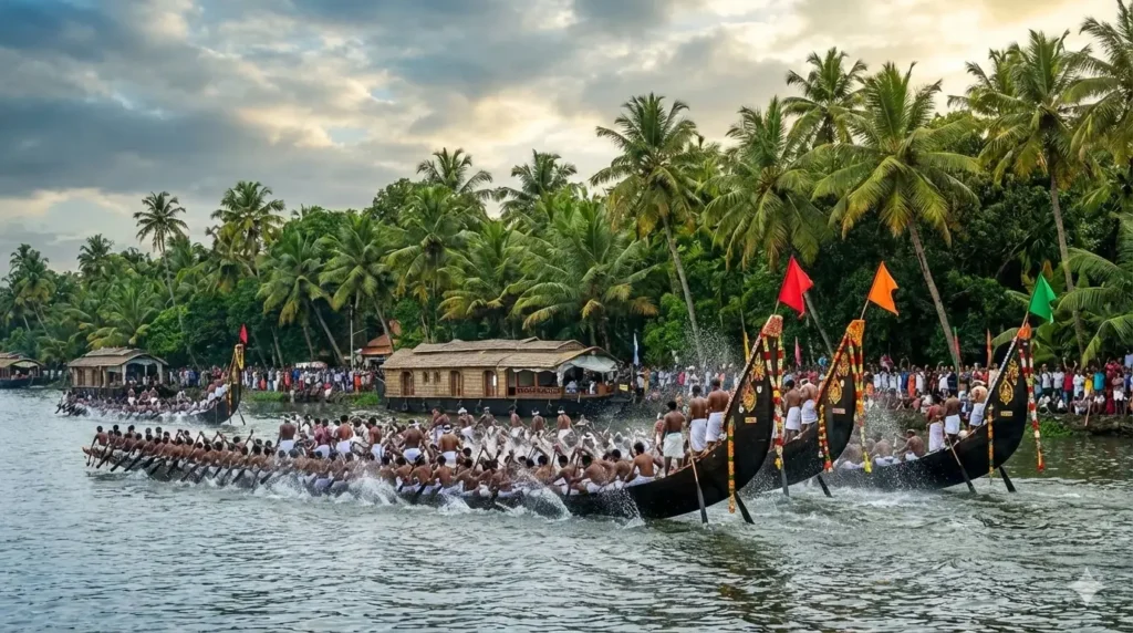 Kerala Onam Vallam Kali Boat Race Spectacle Kerala onam festival vallam kali snake boat race on backwaters.