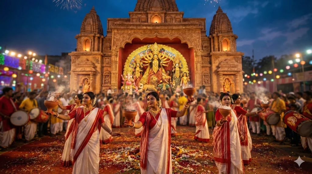 Durga Puja Kolkata The Grand Carnival Of Art Durga puja in kolkata women performing traditional dhunuchi naach dance.