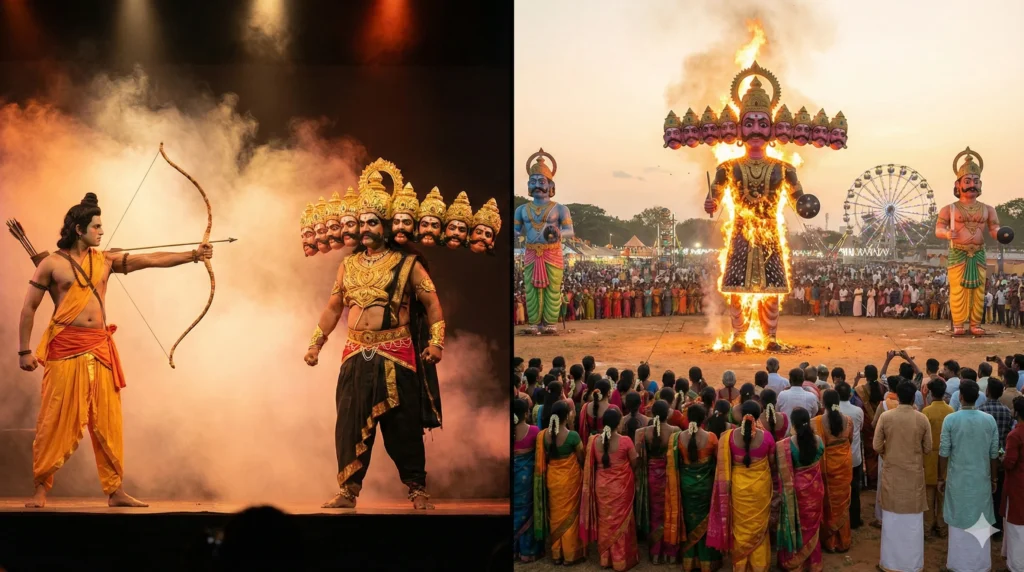 Dussehra Celebration Grandeur Of Ram Ravan Victory Dussehra festival ram ravan yudh and burning ravana effigy.