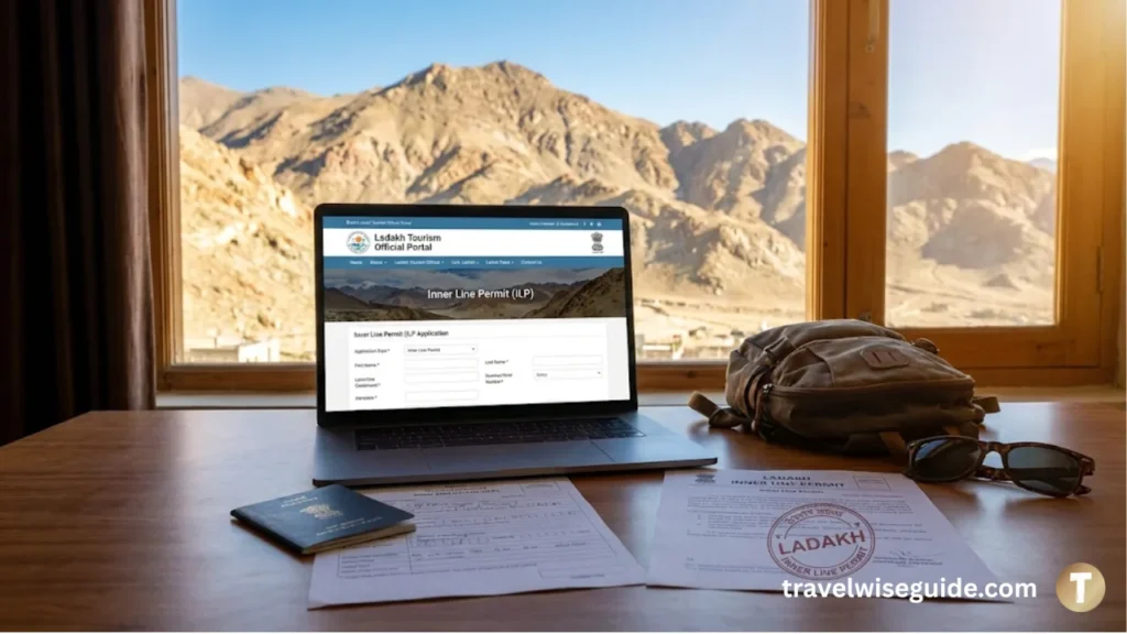 Ladakh Inner Line Permit (ILP): Essential Document For Your Trip Inner line permit (ILP) requirements for Ladakh shown on laptop for planning your trip.