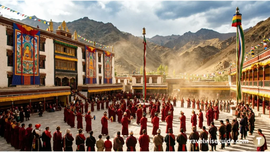 Hemis Monastery Vibrant Masked Dance And Spiritual Heritage Hemis Monastery festival with monks dancing for Ladakh cultural guide.
