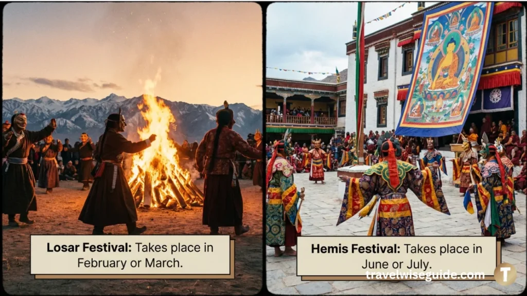 Ladakh Festivals: Sacred Rituals And Vibrant Seasonal Celebrations Losar and Hemis festival traditions showcased for a cultural guide.