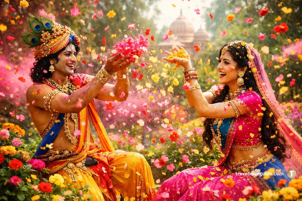 Divine Romance of Radha Krishn with phoolon ki holi Unique Holi in India