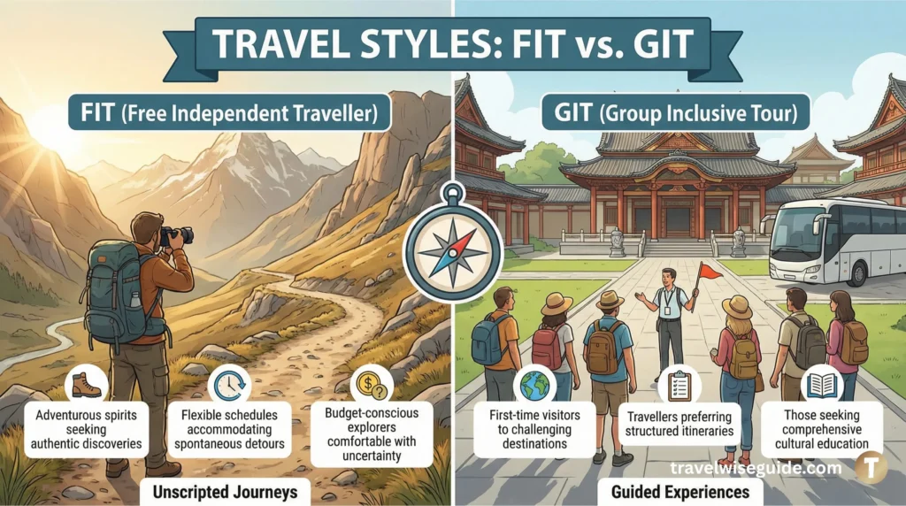 Travel Styles: Discover Your Perfect Holiday Personality Travel styles infographic comparing independent explorers with guided group tours.