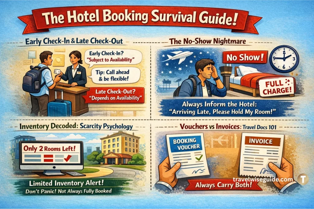 Hotel Booking: Master Your Next Check-In Experience Hotel booking survival guide explaining check-in, no-shows, and travel documents.