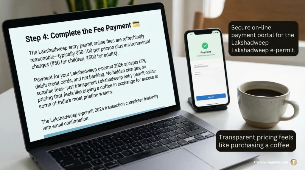 Lakshadweep Payment Secure Your Tropical Getaway Today Lakshadweep entry permit online fee payment screen on a laptop.