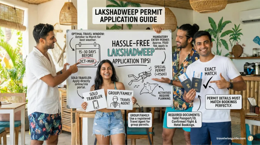 Lakshadweep Application Guide Your Stress Free Journey Starts Here Lakshadweep entry permit online application tips board with travellers smiling