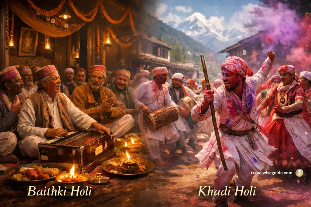 Kumaoni Holi Traditions Musical Heritage of the Himalayas Unique Holi in India showing musical Baithki and Khadi Holi.