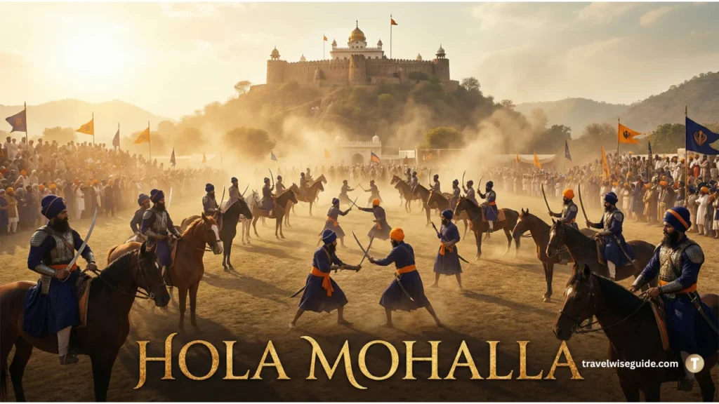 Hola Mohalla Punjab Valour and Martial Spirit Display Unique Holi in India showing Nihang Sikhs performing Gatka