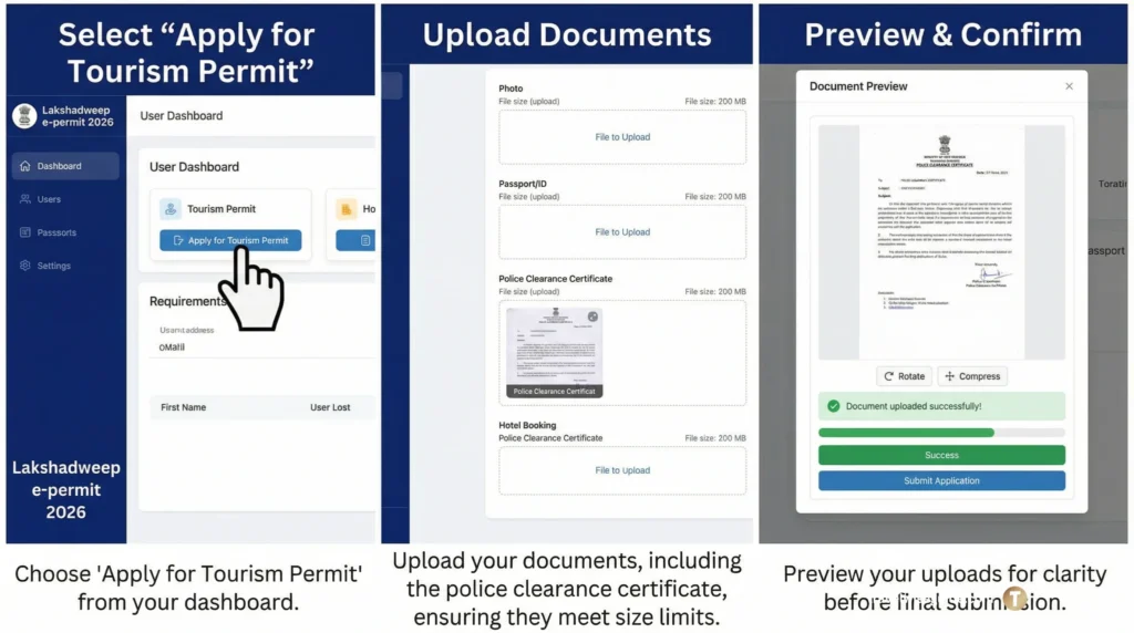 Lakshadweep Entry Permit Document Upload Made Simple Lakshadweep entry permit online document upload interface showing file previews