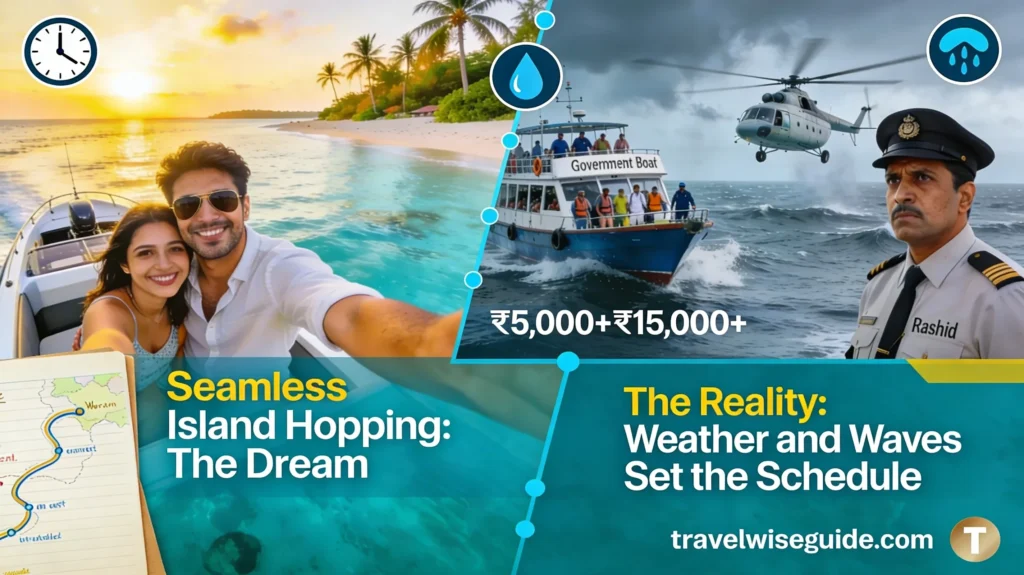 Lakshadweep Island Culture: Navigating Practical Realities Of Tropical Travel Lakshadweep island culture transport options with helicopter and government boat.