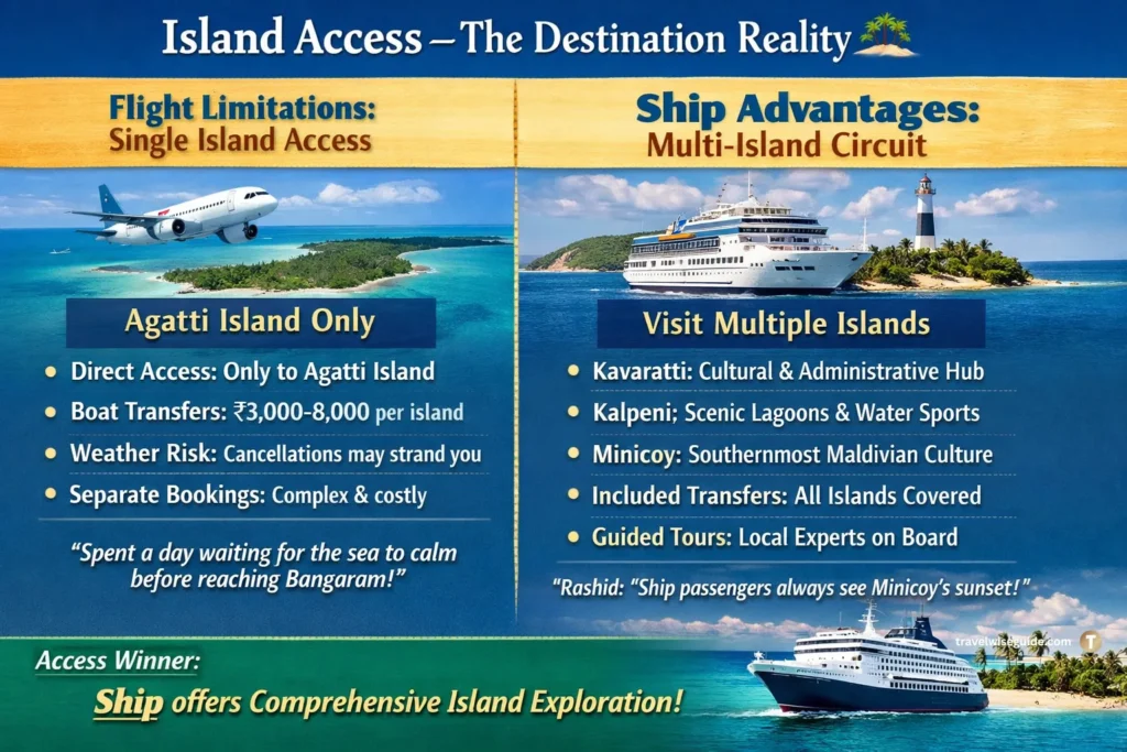 Lakshadweep Budget Secrets: Why All-Inclusive Ship Packages Win Lakshadweep ship vs flight cost comparison with illustrated price lists.