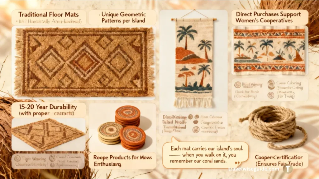 Lakshadweep Coir Craftsmanship: Authentic Island-Soul Weaving Traditions Lakshadweep coir craftsmanship showcasing handwoven mats wall hanging and durable products.