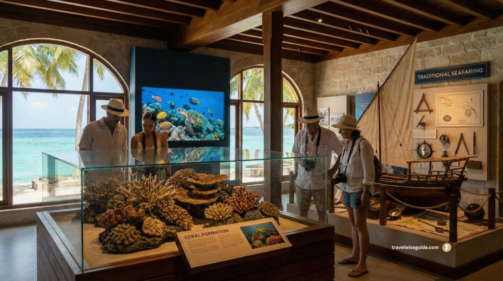 Kavaratti Island Museum: Journey Through Authentic Seafaring History Lakshadweep water sports museum visitors viewing coral displays and traditional seafaring exhibits.
