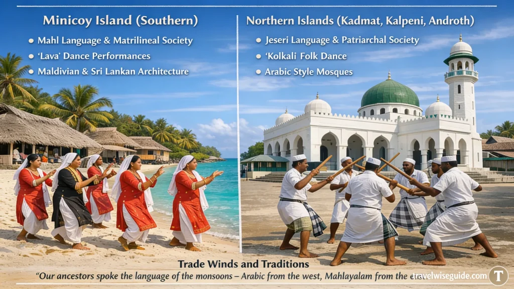 Lakshadweep Island Culture: Harmonious Traditions Shaped By Monsoon Winds Lakshadweep island culture with traditional dancers on beach and mosque.