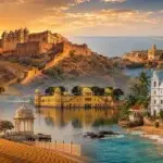 West India Travel Guide: Perfect 7–10 Day Rajasthan, Goa & Gujarat Itinerary West India tourism collage showing desert fort, palace, temple, coastline