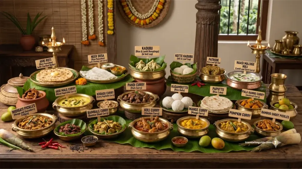 Malnad and Kodagu: Flavours of the Western Ghats Food of Malnad and Kodagu presented in traditional brass vessels.