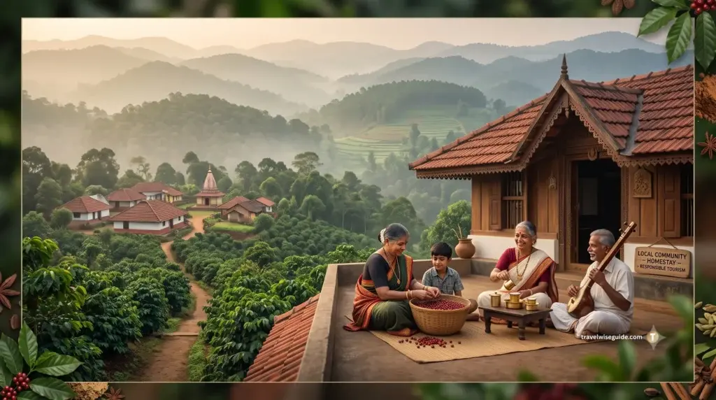 Western Ghats Homestays: Authentic Village Hospitality and Traditions Local culture and the people seated beside misty hill plantations.